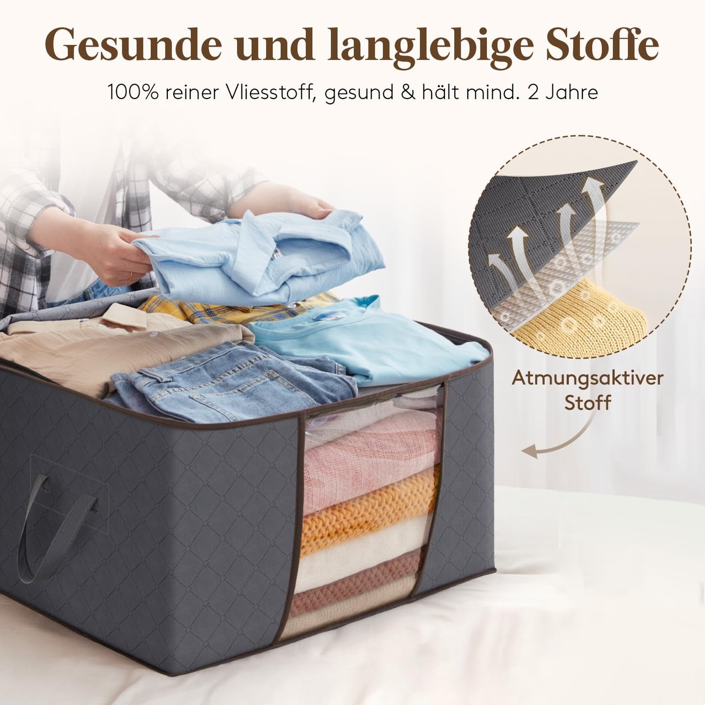 Lifewit 10 Pack Storage Bags, Storage Box with Lid, Closet Organizer Foldable Clothes Storage Moving Boxes with Reinforced Handle for Comforters Clothes Blanket, Gray
