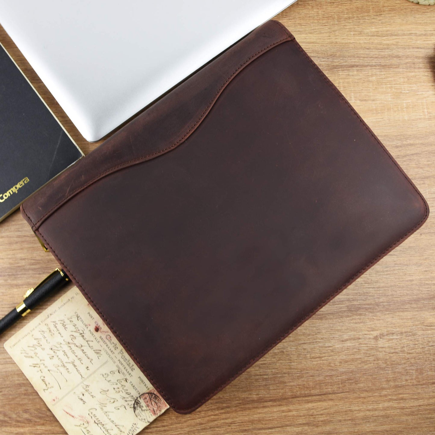Conference folder A5, leather document case with a5 clipboard/note pad, document organizer folder for iPad Pro 9.7/10.5/11 inches, business/meeting/school folder.