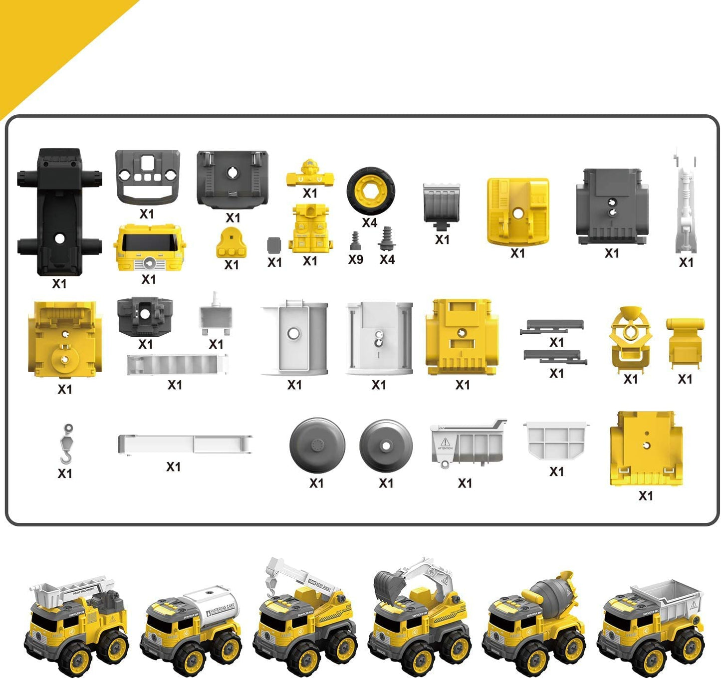 Remote-controlled excavator and tractor toy set for children from 3 years, DIY RC construction vehicles with crane, light & sound - Perfect as a gift for siblings.