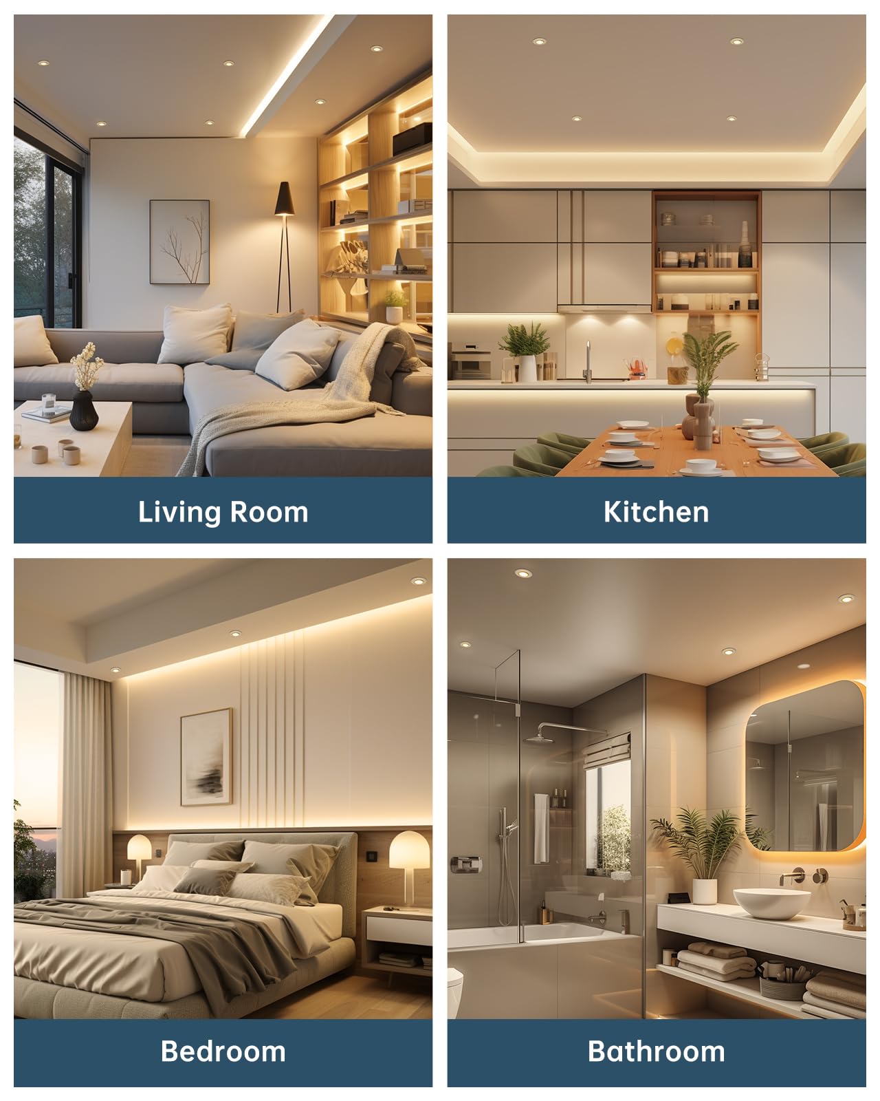 Schiele LED recessed spotlights, flat spots, 230V, dimmable, 68-78mm cutout, 7W warm white ceiling spots, white IP44 for bathroom living room, set of 12.