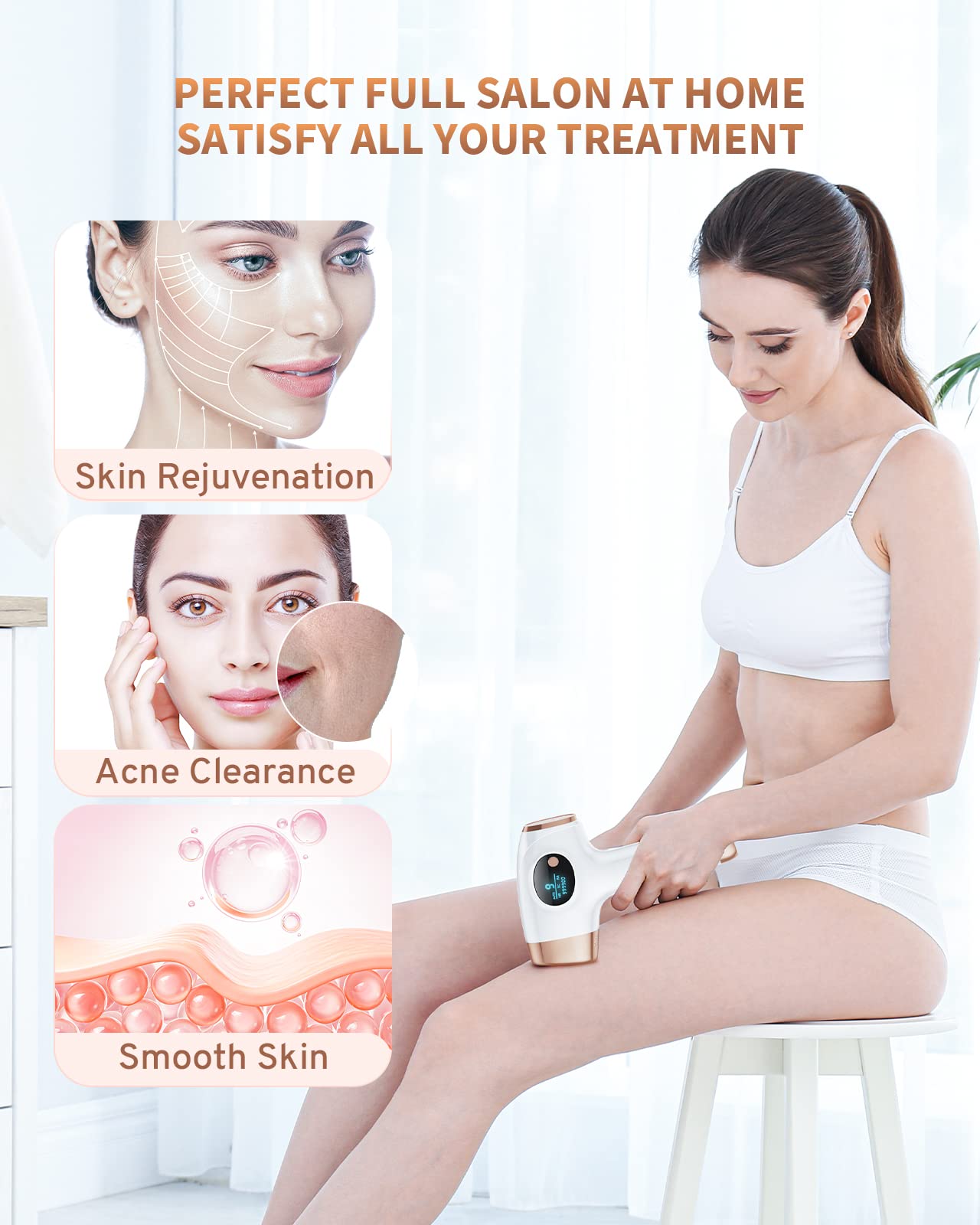 Dorzu ZKMAGIC Laser Hair Removal with 9 energy levels and 3 modes HR/SC/RA, 999,900 light pulses. Pain-free hair removal laser for women, men, armpits, legs, body.