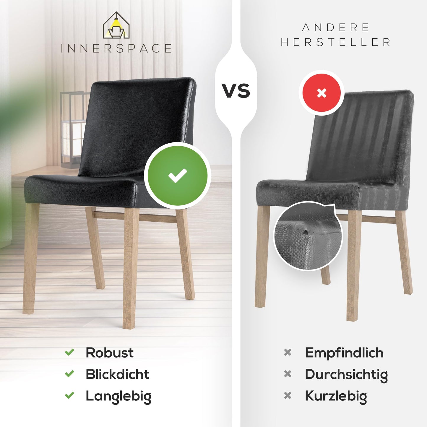 Innerspace chair covers set of 4 in black | opaque, water-repellent, elastic chair covers for children & pets | chair covers for cantilever chairs - choose set now!