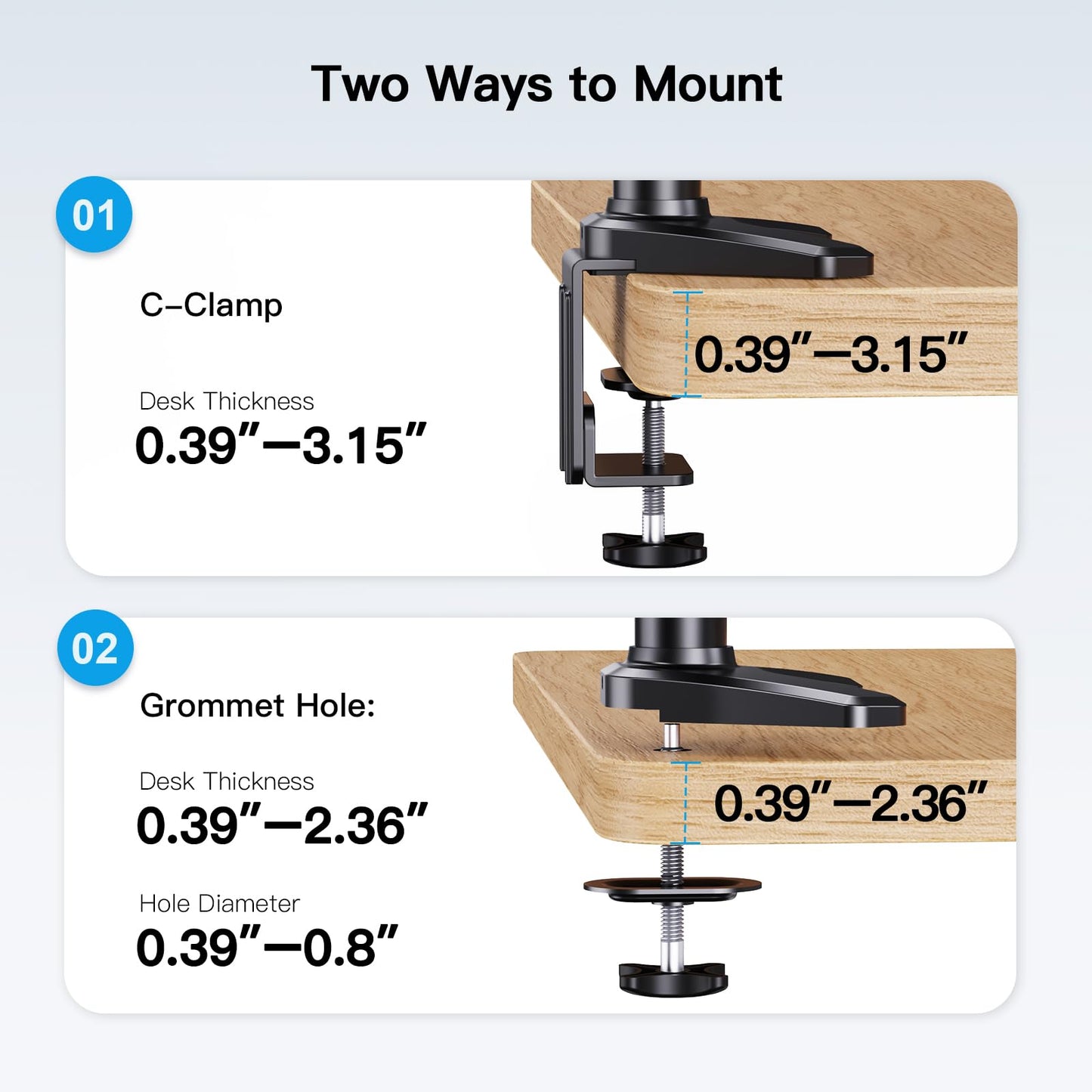 HUANUO Triple Monitor Stand for 17-32 inch screens, Adjustable Height Triple Monitor Mount, Holds up to 8kg per arm.