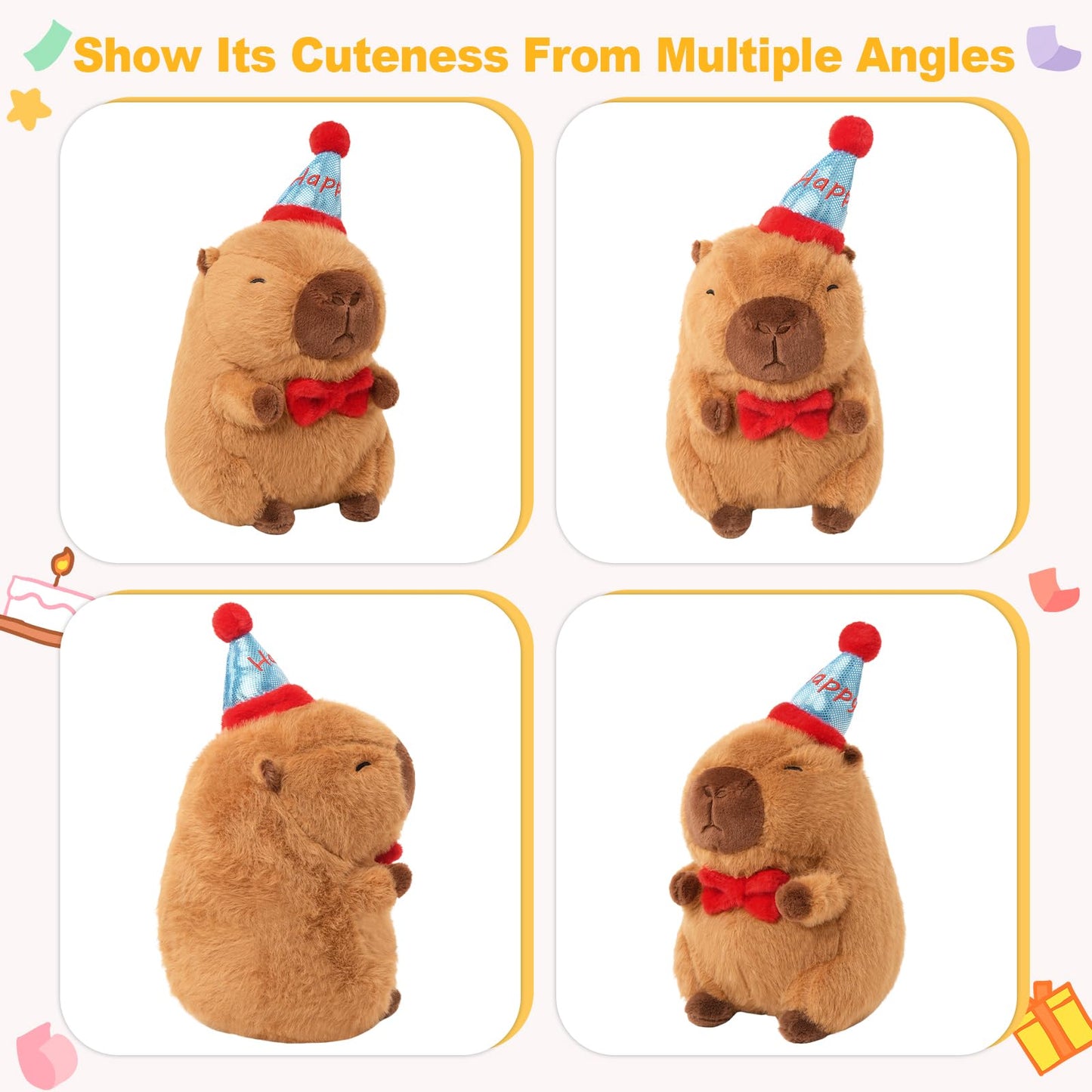 Shownicer plush toy Capybara stuffed animal Kawaii Capybara plush pillow toy gift for adults kids 3+ years (birthday B, 25cm)