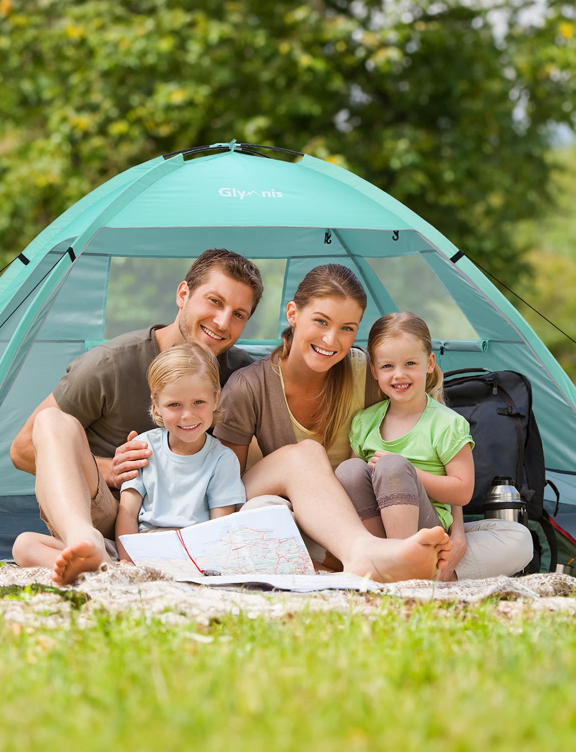 Glymnis beach tent with 2 zippered doors, UV protection UPF50+, windproof, compact size for 2-3 people.
