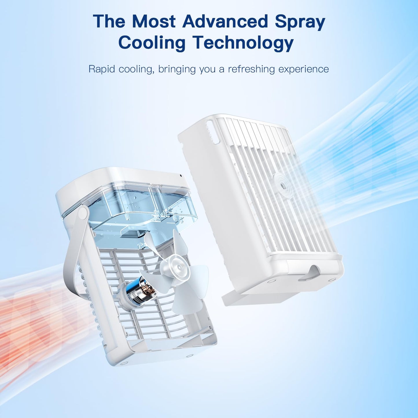 Mobile air conditioner, 4 in 1 portable air cooler with cooling mist, mobile air conditioning unit without exhaust hose, mini air cooler with 3 levels & 7 colors night light, portable air conditioner for home/office.