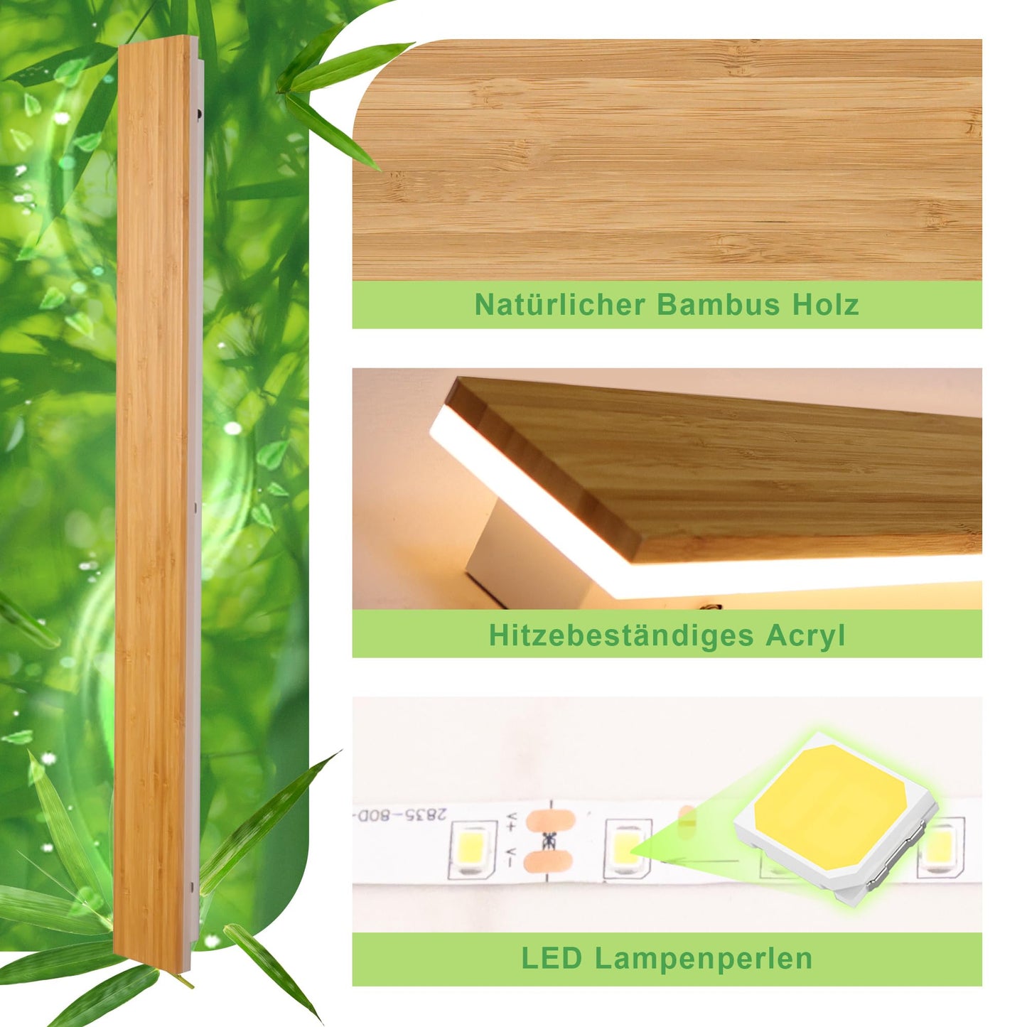 LED wall light indoor wood wall lamp bamboo wood long wall light 31W warm white 3000k lamp wood modern wall lighting for bedroom living room hallway staircase indoor lighting night light, 100cm