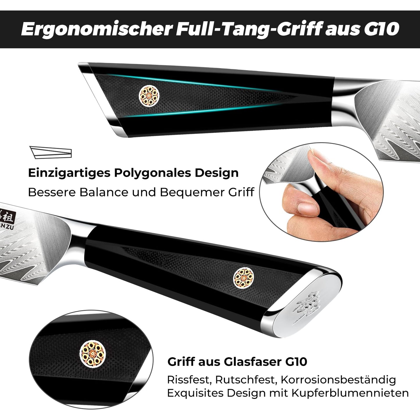 SHAN ZU Damascus Kitchen Knife, Professional Chef's Knife 15 cm, 67-layer Damascus Steel Japanese Steel 10Cr15Mov Professional Kitchen Knife with G10 Handle - GYO Series