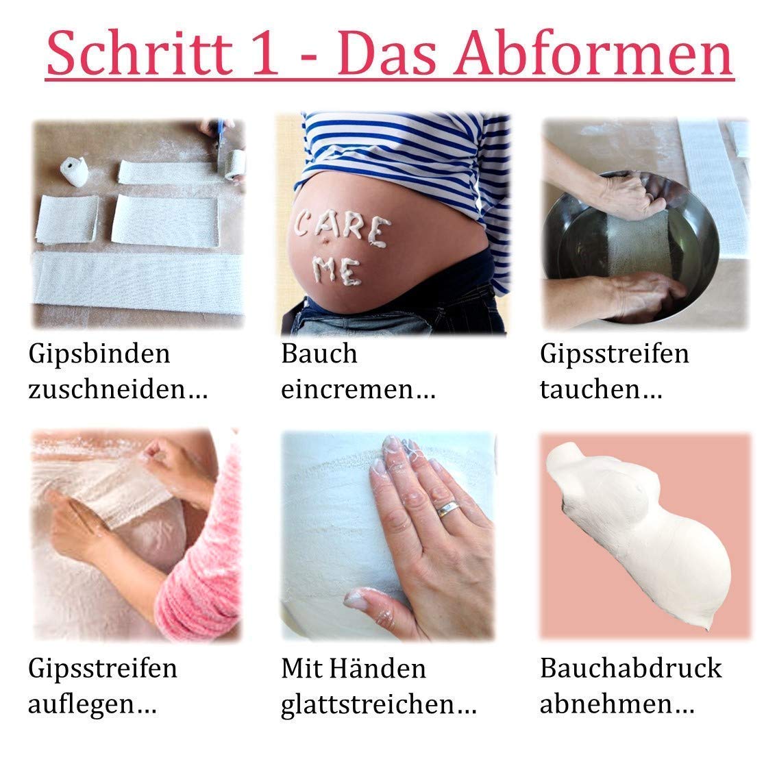 XXL baby bump casting kit | 24m plaster bandages with professional finishing materials | Belly cast with detailed instructions | 3D gift for pregnant women, the perfect belly casting set
