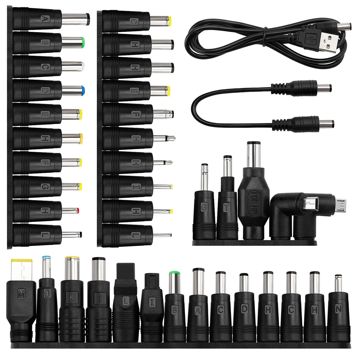 39 pieces of Universal DC Power Supply Adapter, KUOQIY 5.5x2.1mm DC Plug Adapter with 2 pieces of cables, for fans, routers, desk lamps, computers