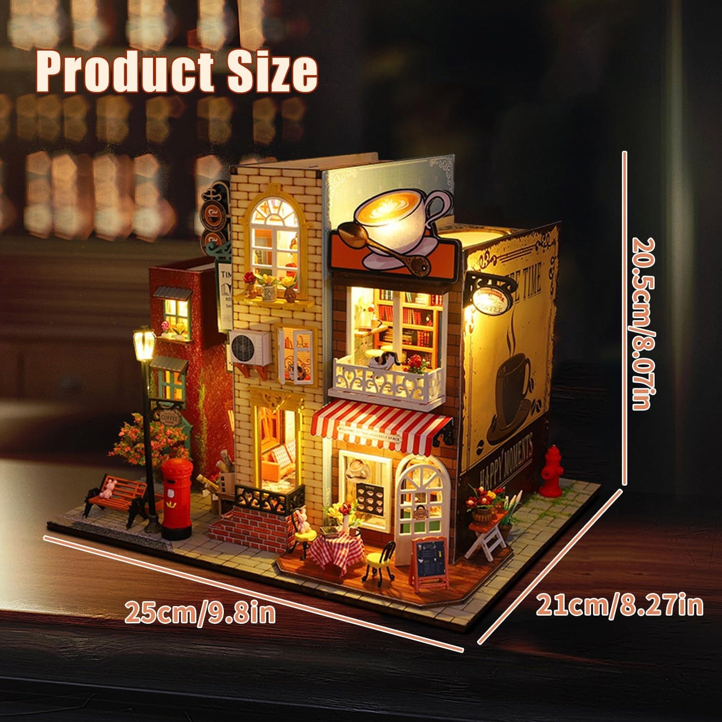 CRIOLPO Book Nook Kit - DIY dollhouse wooden miniature house kit, book corner miniature kit for adults, teens; 3D wooden puzzle bookshelf insert kits with sensor LED light - outside the book.