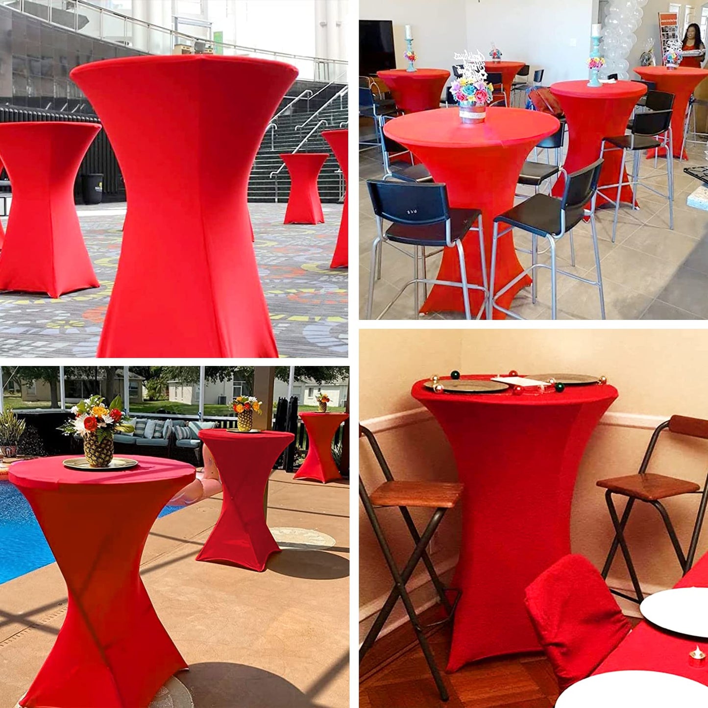 3 pieces of cocktail table covers 80cm, red table covers for Ø 80-85 cm cocktail tables and bistro tables, stretch tablecloth with foot pockets for wedding birthday party banquet (80 cm, red)