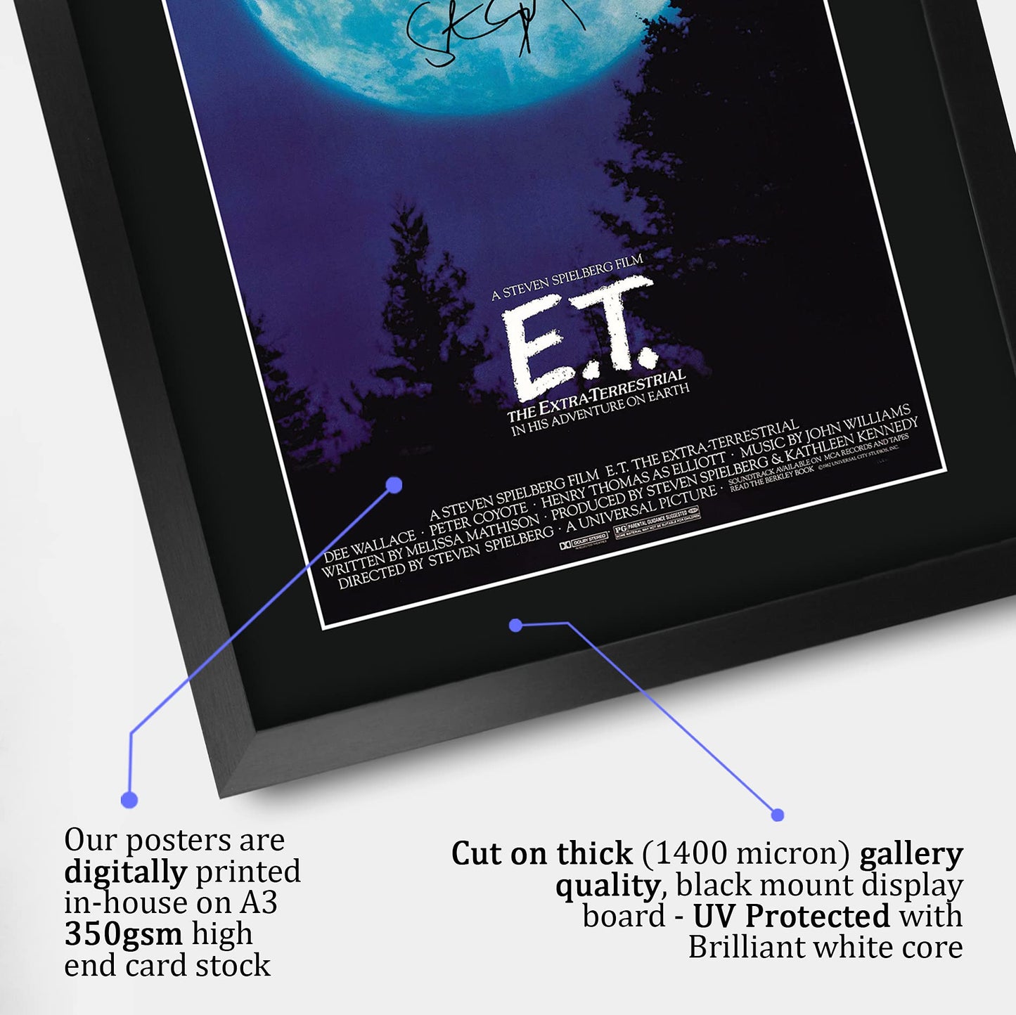 HWC Trading E.T. The Extra-Terrestrial A3 Framed Signed Printed Autographs Picture Display Gift For Henry Thomas Dee Wallace Steven Spielberg Movie Fans