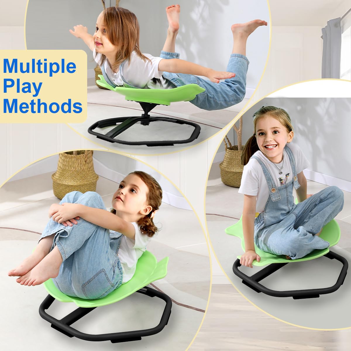 E-Solem Carousel Kids Balance Toy, Sensorial Toy Rotating Chair for Kids, Balance Physiotherapy Equipment, Training Body Coordination, Science Balance Toy (Green)