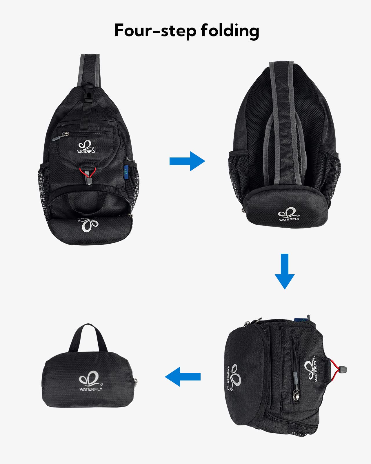 WATERFLY Chest Bag Sling Bag Small: Foldable Crossbody Bodybag Crossbag Slingbag Crossover Single Chest Backpack Shoulder Bag Shoulder Backpack Cross Body Men Women Travel Hiking