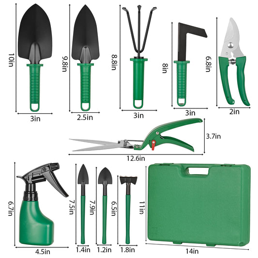 DUOJIN Garden Tool Set, 10 Piece Flower Garden Tool Set Gardening Hand Tool Gift Set, Garden Gifts for Women and Men, Including Pruning Shears and Storage Box, Garden Accessories