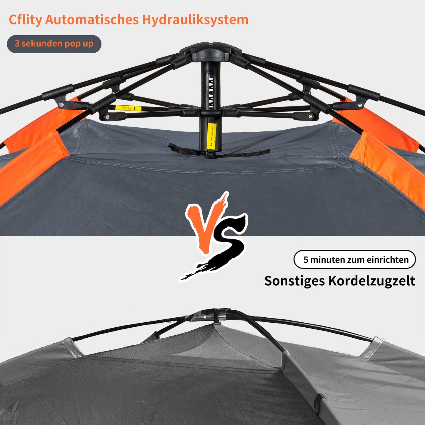 Cflity Camping Tent, 3 Person Instant Pop Up Waterproof Three Layer Automatic Dome Tent, Large 4 Season Tent with Rain-Fly 2 Expandable Porch