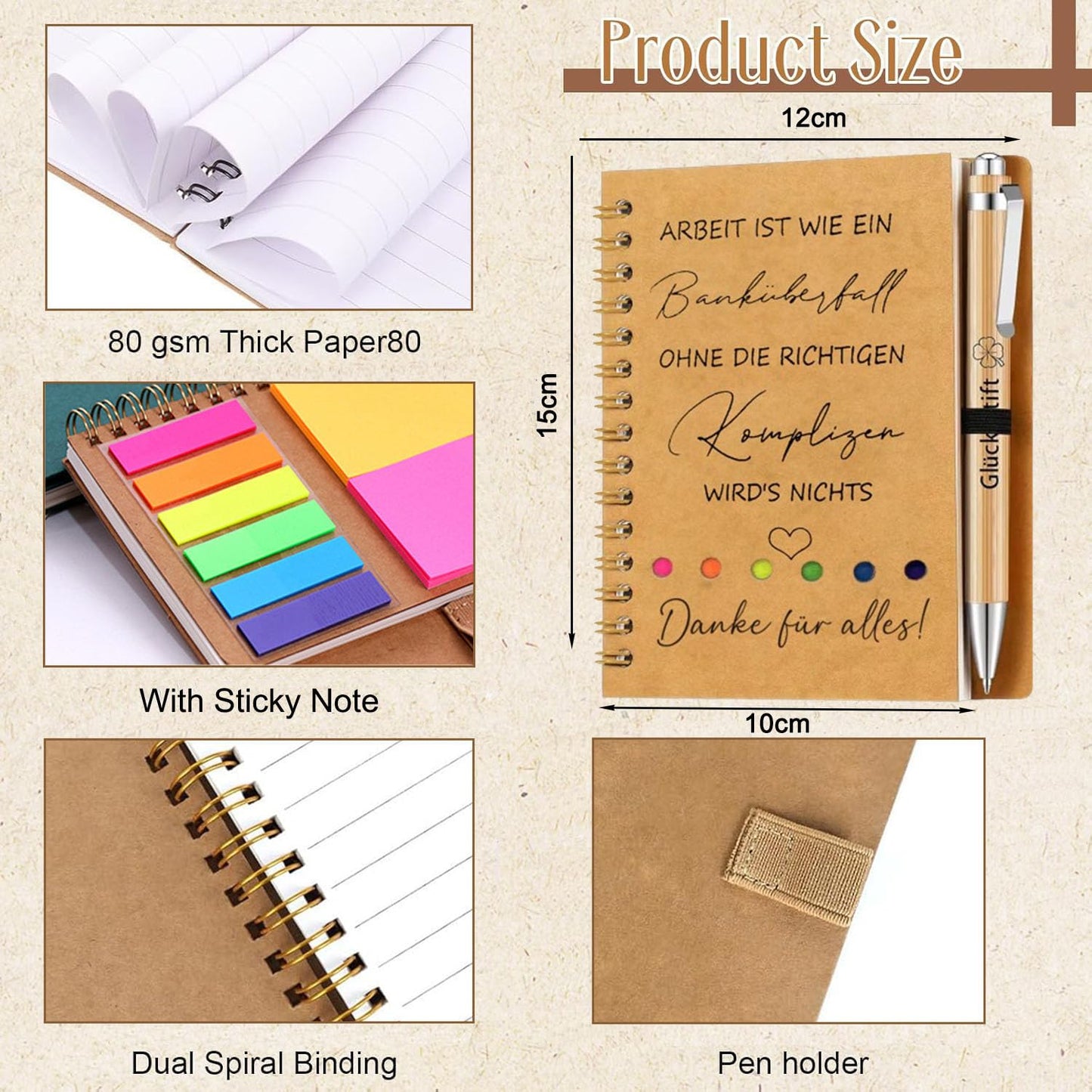 boocooberg Thank You Gifts for Colleagues, Small Gifts for Colleagues Teachers Inspirational, Colleagues Gifts Notepad 10x15cm Best Thank You Gift Colleagues Farewell Gift (3PCS)