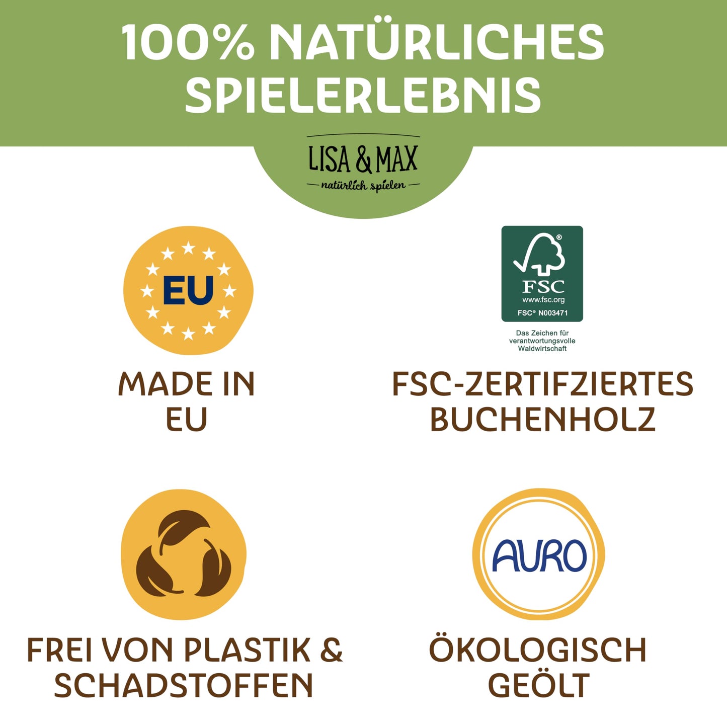 LISA & MAX Premium Wooden Building Blocks (130 pieces) from 1 year - 100% natural, Made in EU, made from FSC®-certified wood - Building blocks for children - Nature - Wooden Baby Building Blocks