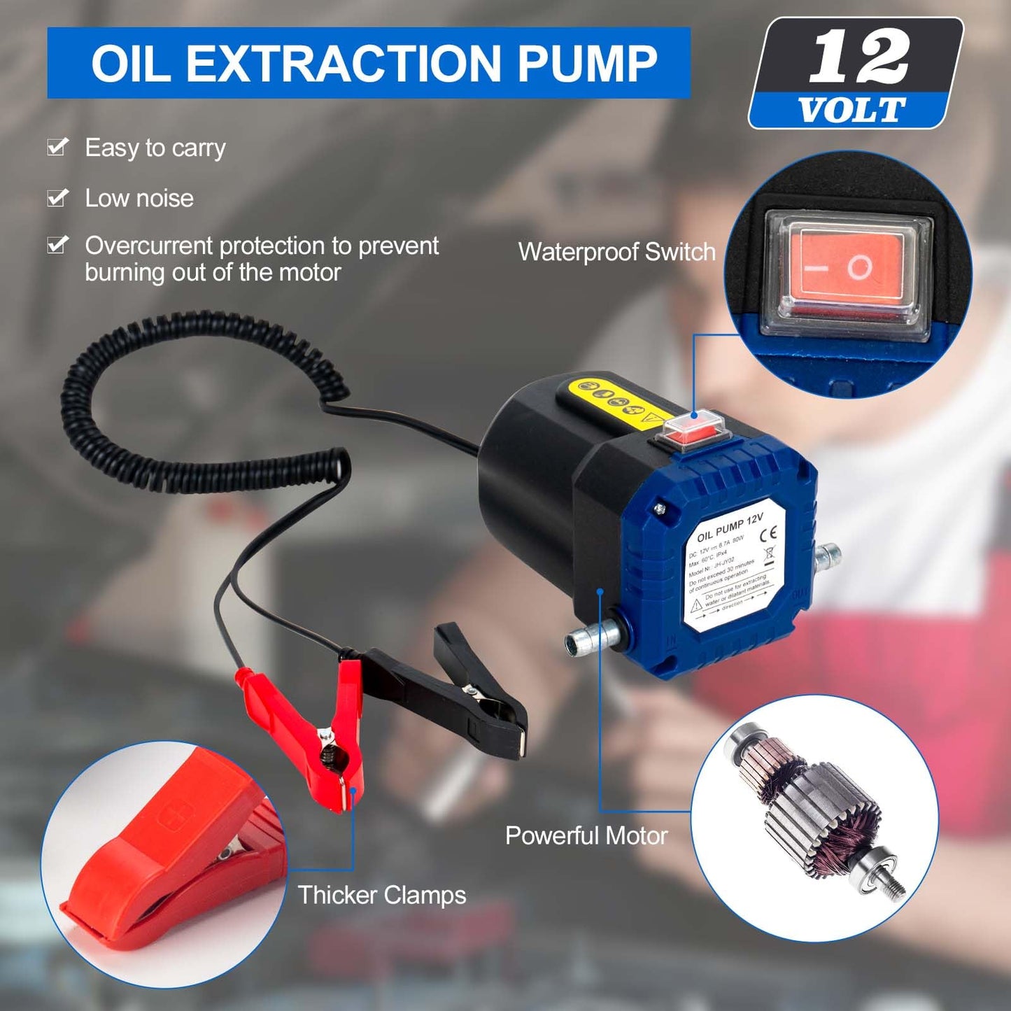 LEMOTO 12V 80W Diesel Pump, Oil Suction Electric Transfer Pump, Oil Change Suction Pump with Hose