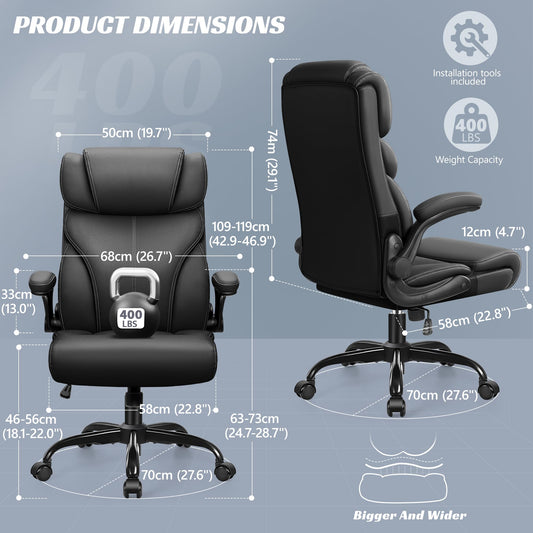 FelixKing office chair, Ergonomic Big Computer Office Chair, Executive Chair, Adjustable High Back Flip Armrests, Lumbar Support Swivel Computer Chair with Rocking (Matte Black)