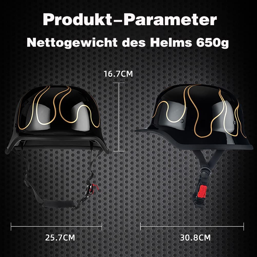 German motorcycle half helmets with ECE, retro jet helmet, chopper helmet, scooter helmet, bicycle helmet, with removable inner lining and quick release buckles M~XXL 57~64CM