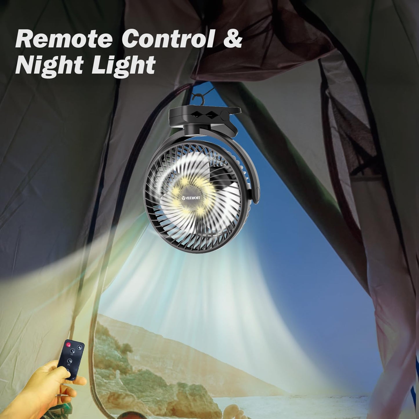 Ateroll Clip-On Fan with Remote, 3 Speeds USB Fan Battery with Timer, 720° rotatable battery-operated desk fan for home.