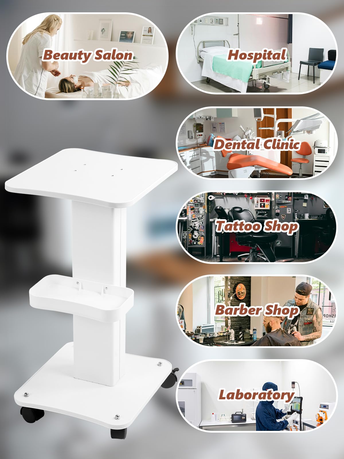 Kalolary Beauty Salon Trolley Portable Cart with Storage Shelf & Universal Wheel Equipment Cart Stylist Rolling Cart for Beauty Tools.