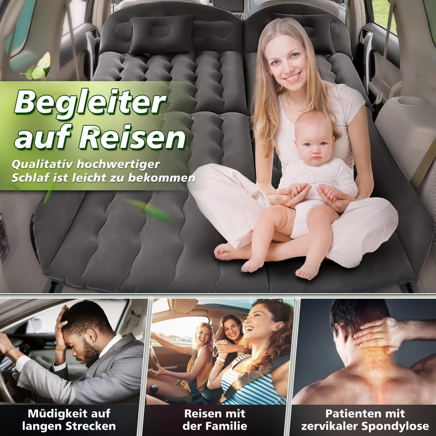 YOOHBERRY'S Car Mattress, 200*125cm SUV Car Air Mattress with Air Pump, 2 Pillows, Rear Seat Air Mattress Pillow, Thickened Flocking Inflatable Car Bed Trunk for Camping (200*125)