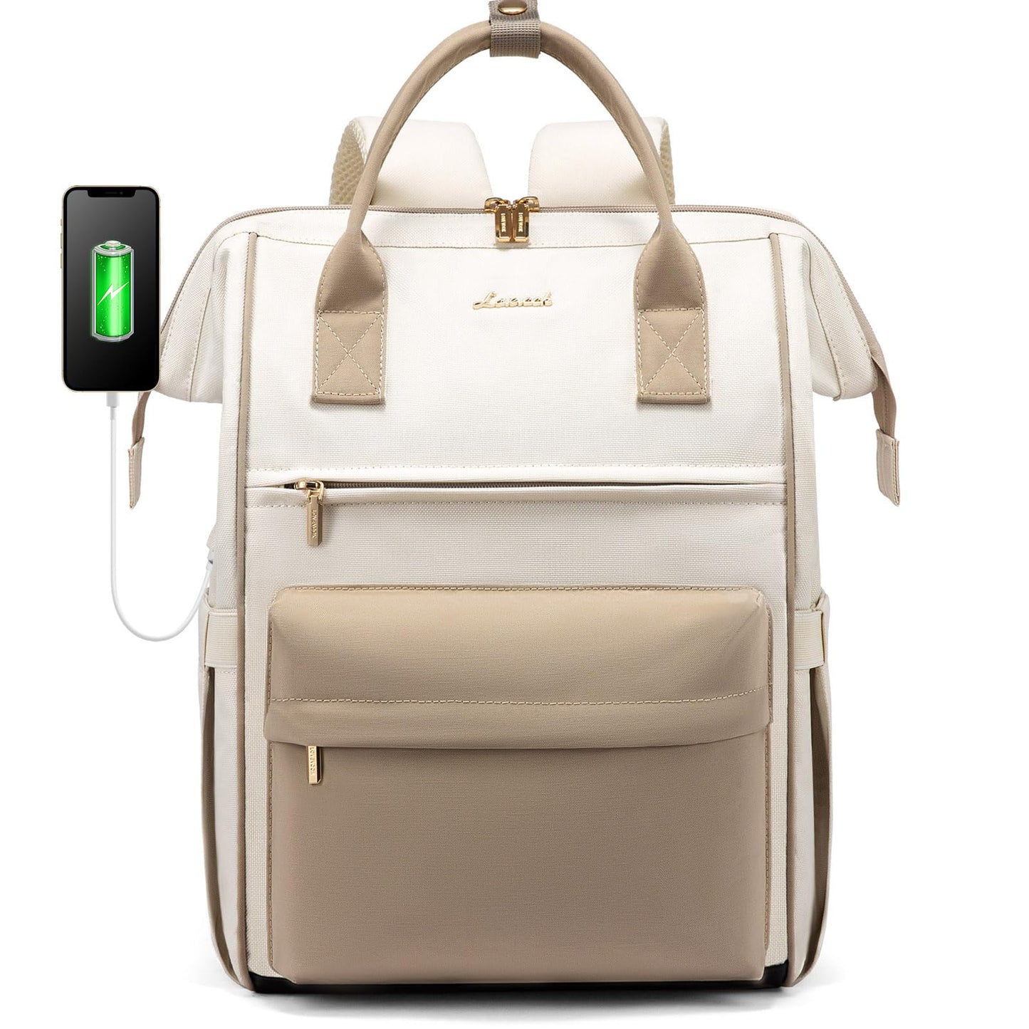 LOVEVOOK Backpack for Women, 17 Inch Laptop Work Bag Travel Backpack School Bag Large, Waterproof Daypacks Teacher Bag Backpack Women Elegant for Work Travel School College Office, Beige