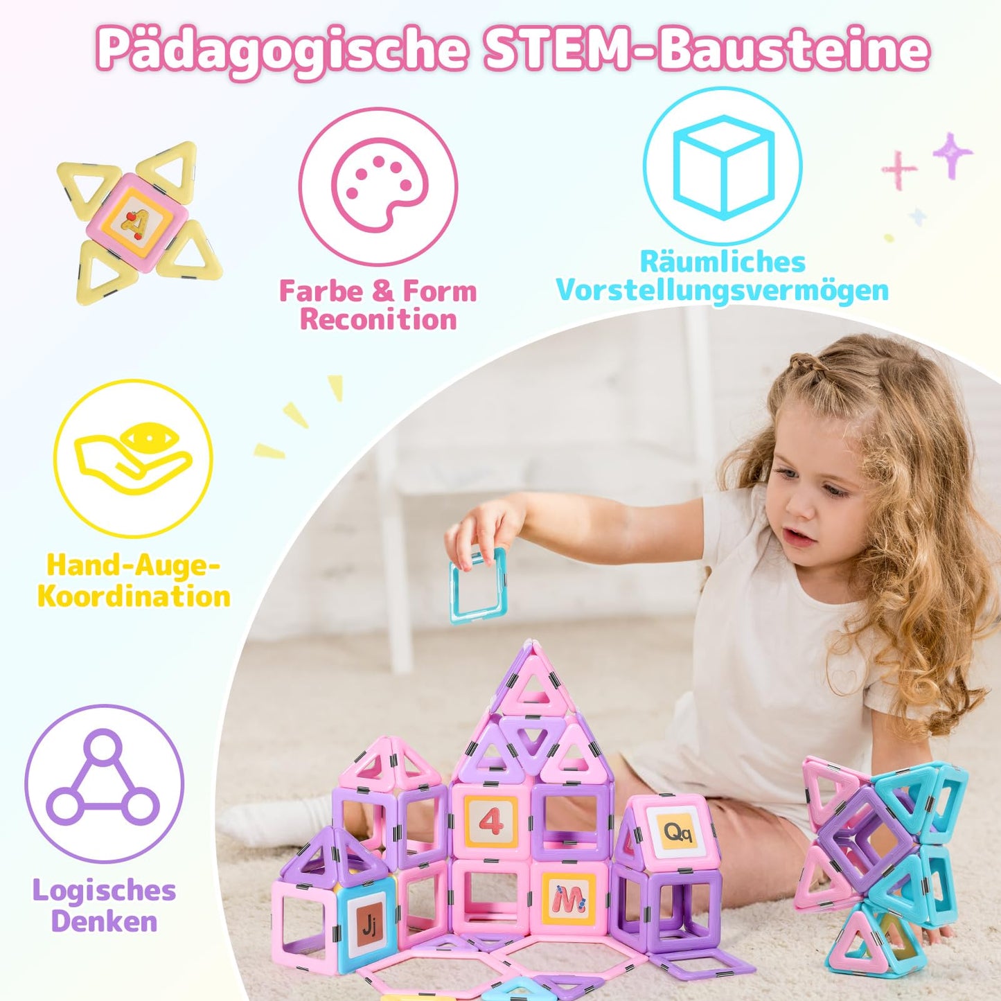 ECHOCUBE Magnetic Building Blocks, 120 pieces Magnetic Tiles with Magnet Wheel Set for Kids ages 3 and up, Magnetic Toy for girls boys Christmas Birthday Gift