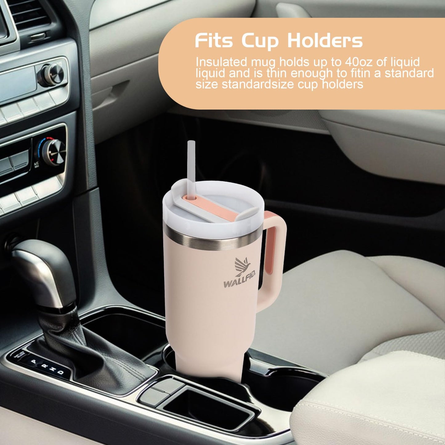 WALLFID 40oz stainless steel thermos cup, vacuum insulated with lid, 3 straws, and 1 straw brush. For hot and cold drinks, perfect for coffee, tea, smoothies, and more. (Pink)