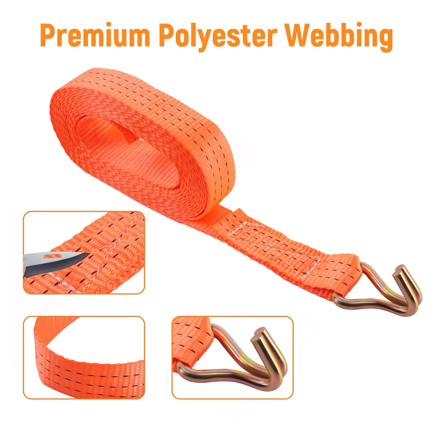 4 pieces of 2000kg 3m ratchet tie-down straps, 2 pieces, with hooks. Ratchet straps lashing EN 12195-2 35mm 2000 daN 2t for professional load securing.