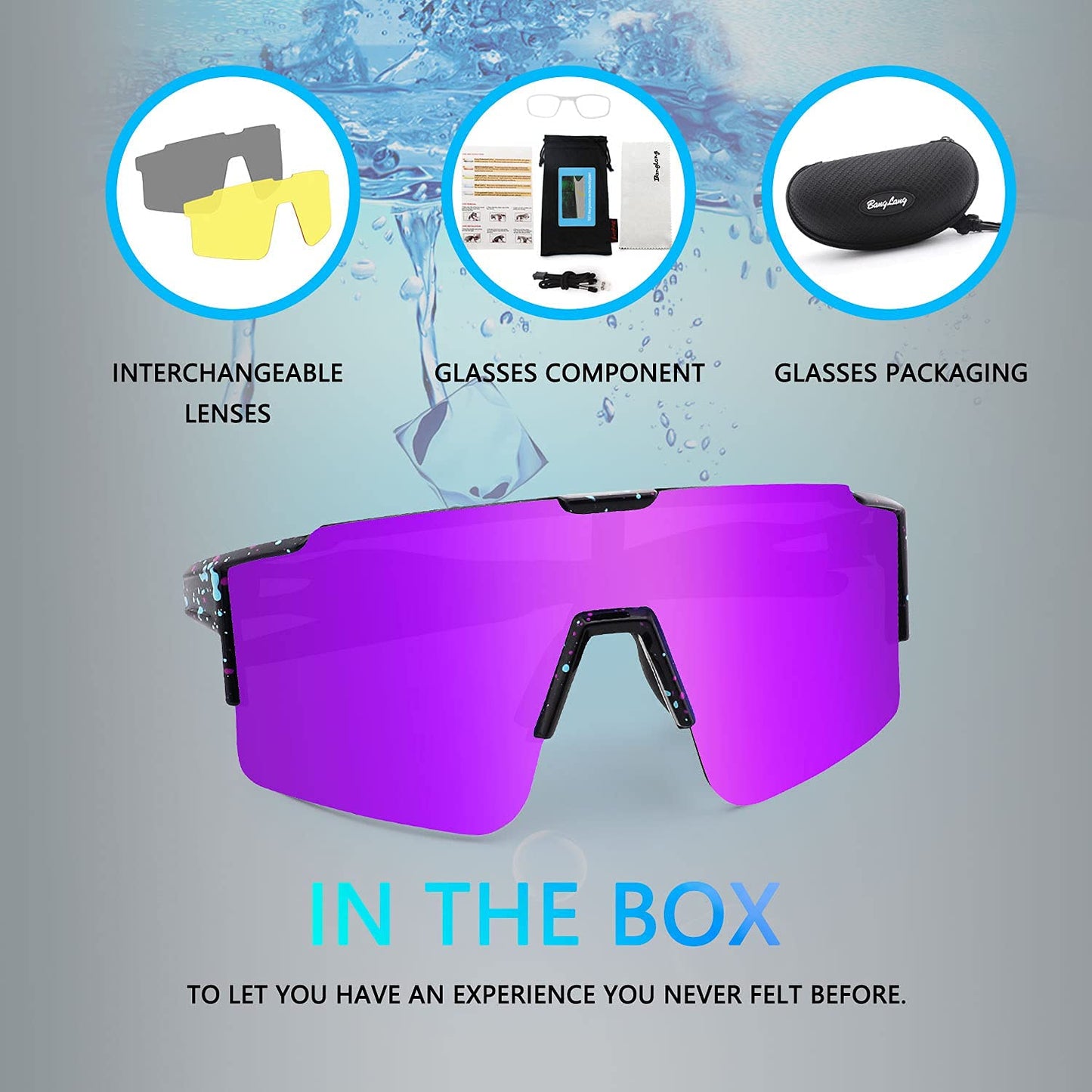BangLong Polarized Sunglasses, Cycling Glasses for Men Women UV 400 Protection with 3 Interchangeable Lenses, Protective Eyewear for Outdoor Sports Cycling Running Golf.