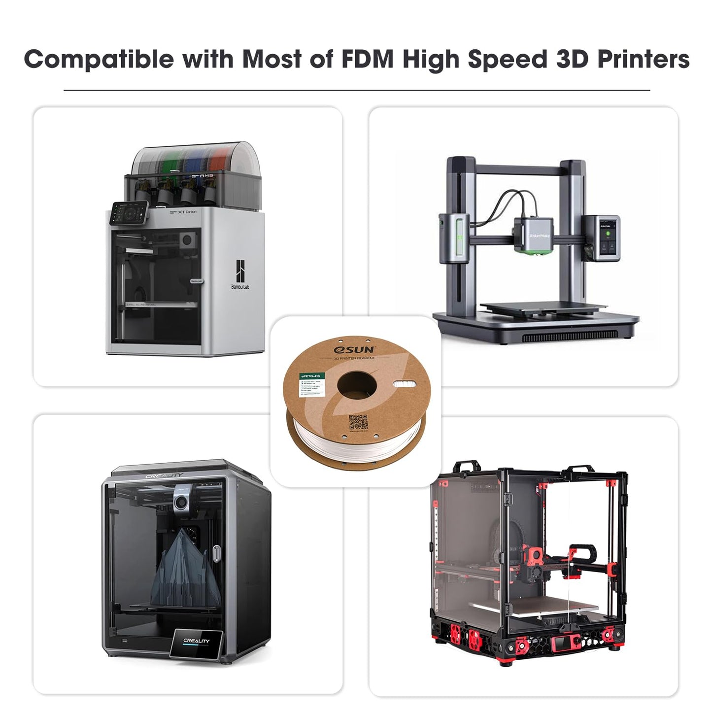 eSUN PETG Filament 1.75mm, PETG+HS High Speed 3D Printer Filament, Accuracy +/- 0.03mm, 1KG spool (2.2 LBS) Speed PETG for 3D High Speed Printers, Solid Black.