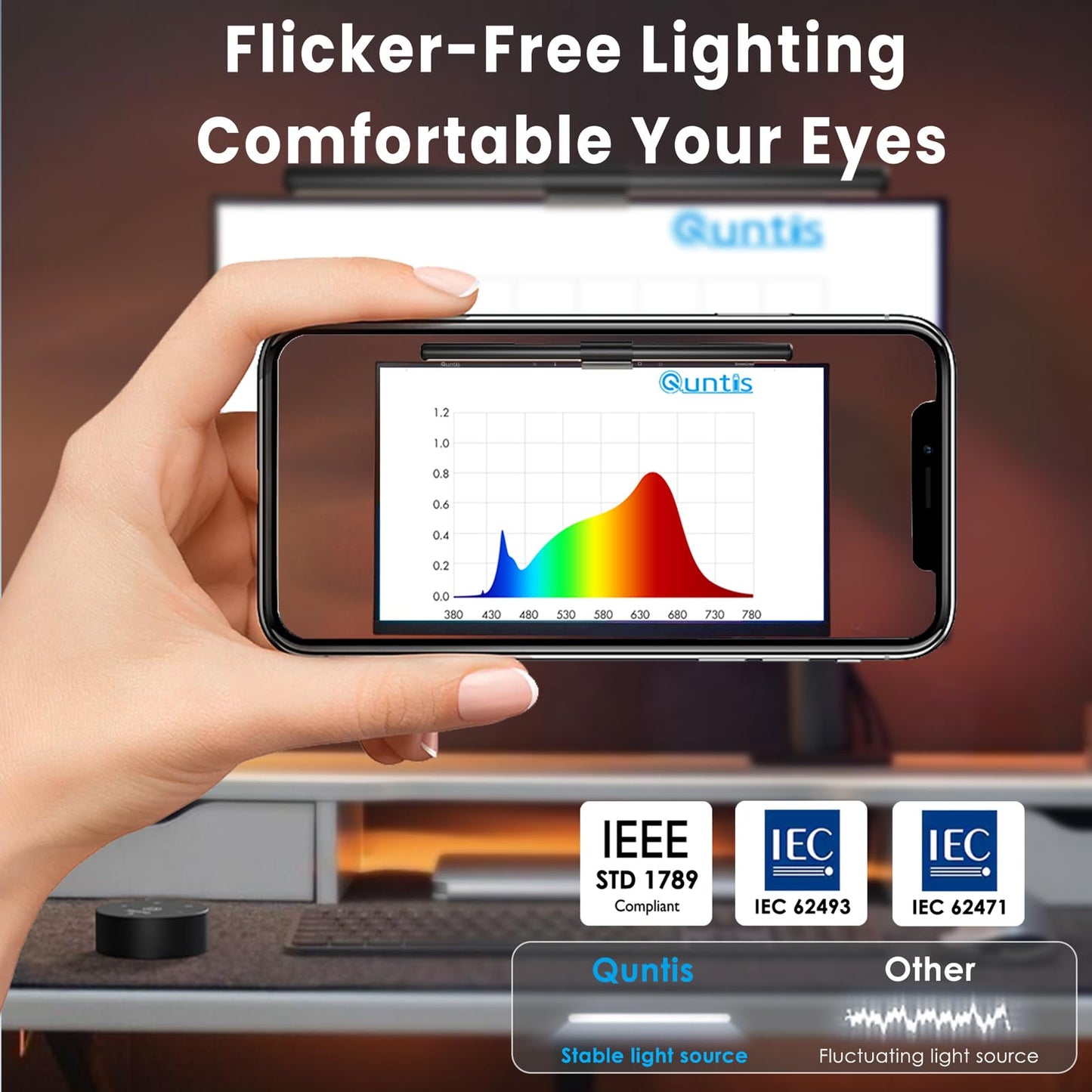 Quntis computer monitor lamp LED with remote control & touch control, 40cm monitor light bar with anti-blue light, screen lamp USB with auto-dimming, PC office lamp