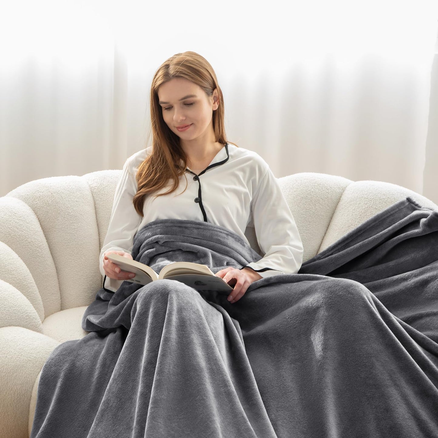 WAVVE cuddly blanket fluffy fleece blanket - sofa blanket 230x270 cm living room blanket couch blanket, gray blanket sofa light, large blanket huge sofa throw soft