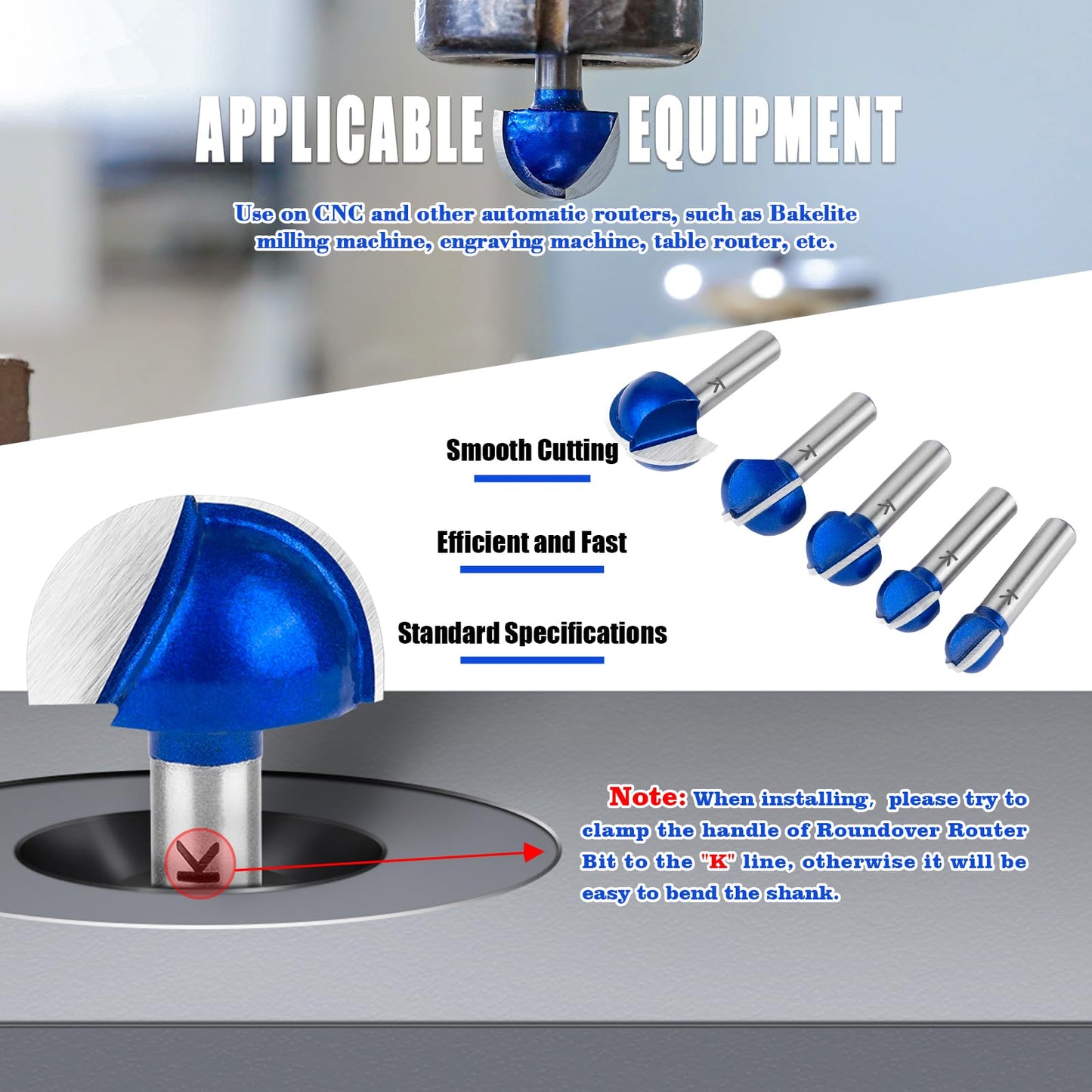 ASNOMY 5 Pieces Carbide Core Box Router Bits Set, 8mm Shank, Round Nose Ball Cutter Woodworking Router - 12mm/16mm/19mm/22mm/25.4mm