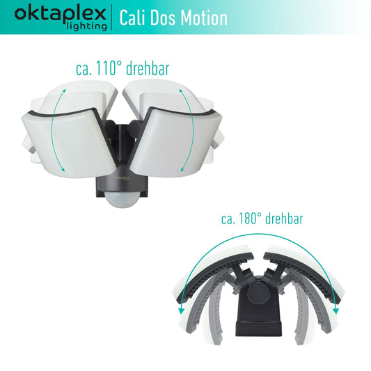 Oktaplex lighting LED spotlight with motion sensor for outdoor use Cali Dos Motion - IP65 Two heads 40W 3000K Warm White - outdoor spotlight in anthracite with master function