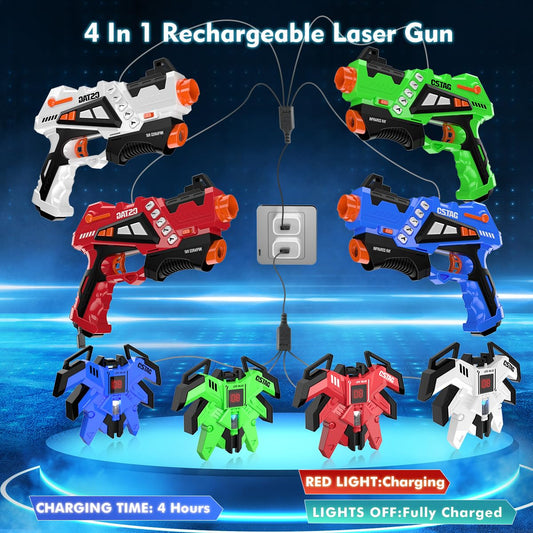 VATOS Rechargeable Laser Tag Set 4 - Laser tag guns with 4 pack of vests | Infrared guns set game for kids teenagers adults family group indoor outdoor garden activity