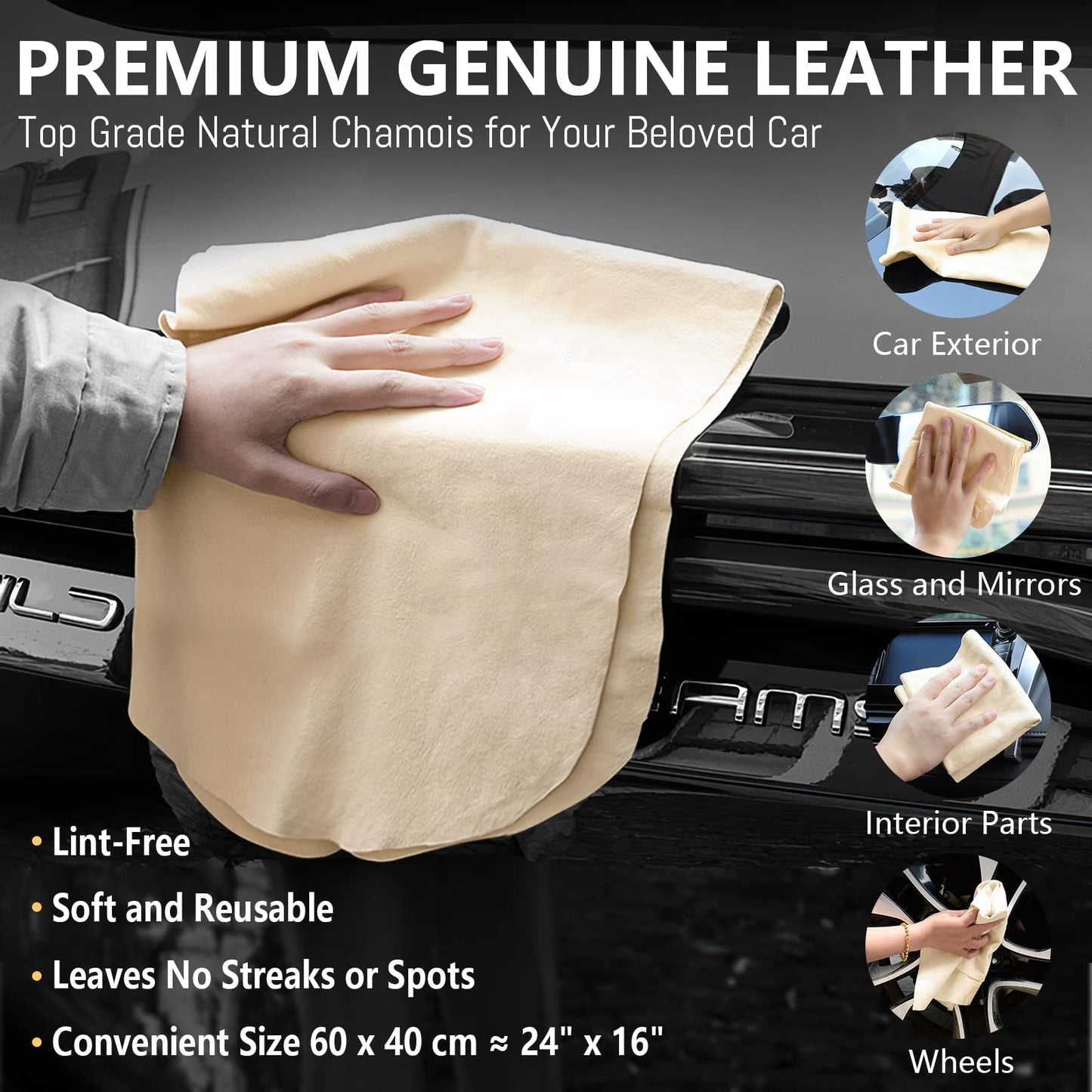 Airlab 2-piece window leather car cleaning cloth, car leather drying cloth window leather made of genuine leather for car motorcycle windows.