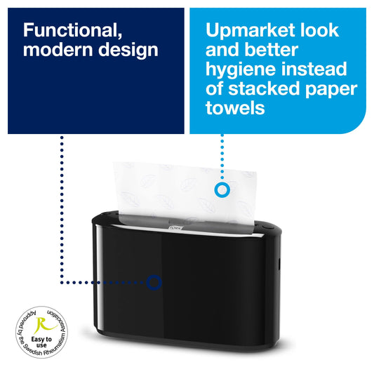 Tork Xpress Tabletop Dispenser for Multifold Paper Towels 552208, Elevation Design - H2 Table Paper Towel Dispenser for single sheet dispensing, compact shape, black