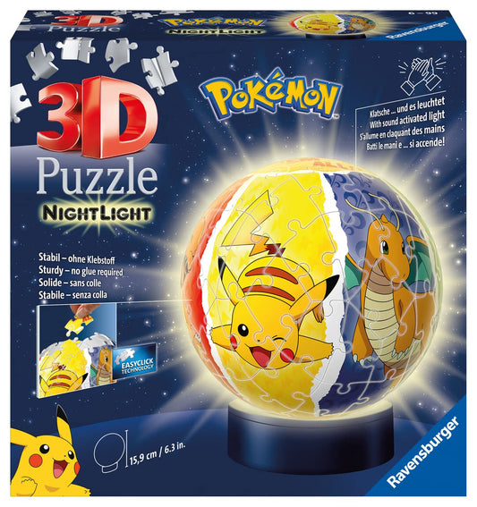 Ravensburger 3D Puzzle 11547 - Night Light Puzzle Ball Pokémon & 3D Puzzle 11546 - Storage Box Pokémon - 216 Pieces - Convenient organizer for Pokémon fans aged 8 and up.