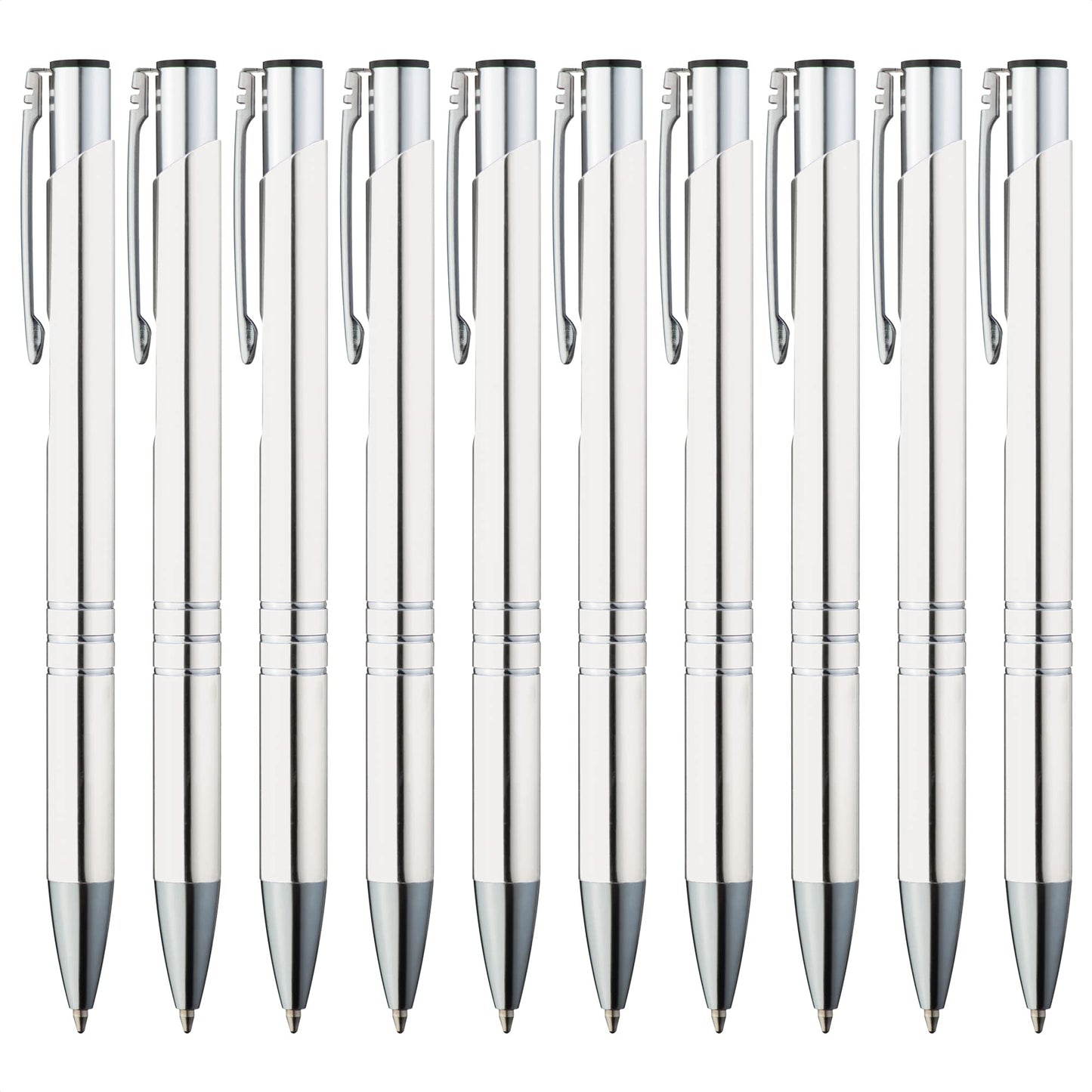 GIMEI® Metal Ballpoint Pen 50 Pieces | Premium Set High Quality, for Easy & Smooth Writing | White Pen with Blue Ink as Optical Highlight