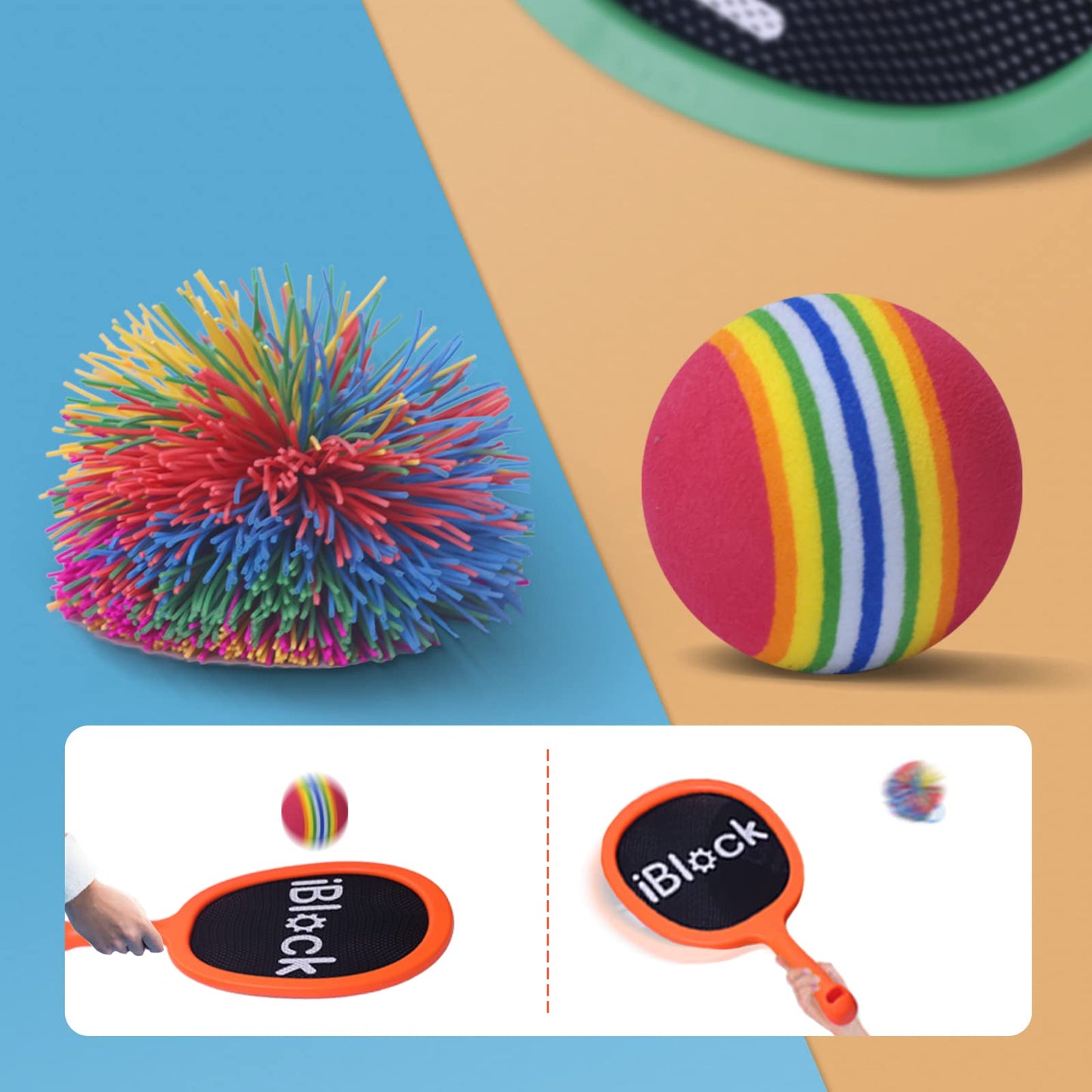 Smartwo Kids Racket Set, Outdoor Ball Games for Boys Girls, Lightweight Badminton Tennis Rackets for Beginners, Pool Beach Games Garden Games for Kids Outside, Orange & Green