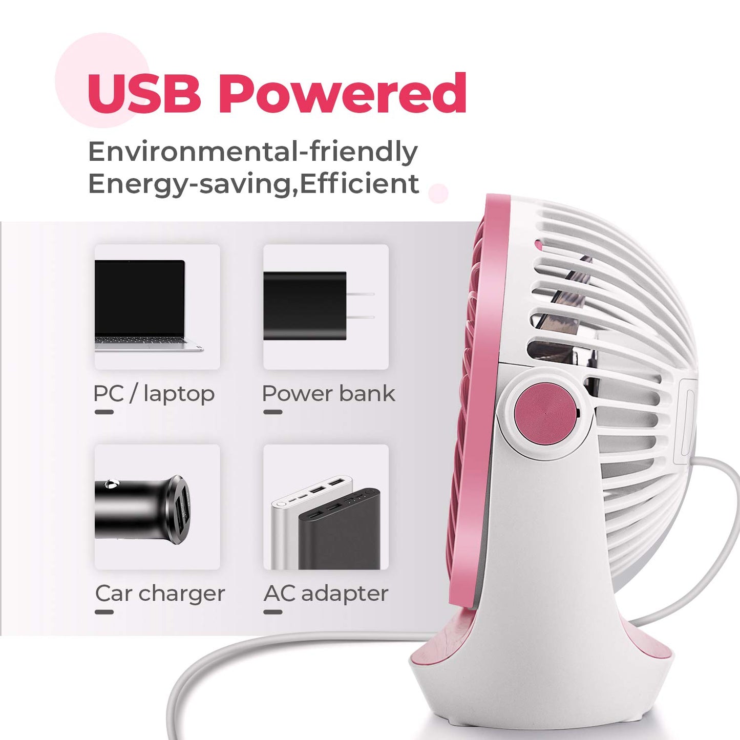 OCOOPA USB Fan, small desk fan with strong airflow and quiet operation 3 speeds, 360° rotatable head, easy to carry for office, home, and outdoor.