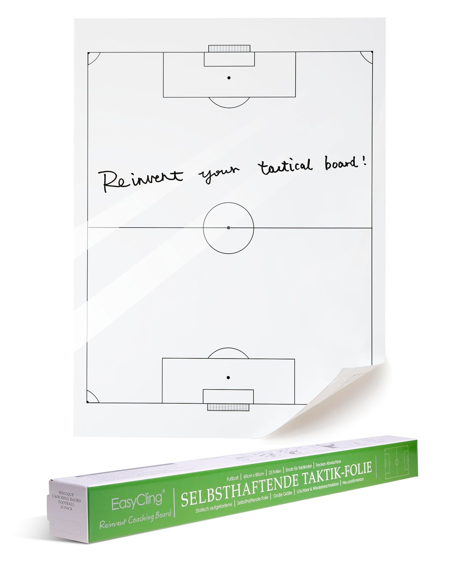 EASYCLING® Magic Football Tactical Board - Self-adhesive static football tactics sheets with 25 sheets & 2 board markers included. Erasable and rewritable, suitable for all smooth surfaces, 80cmx60cm.