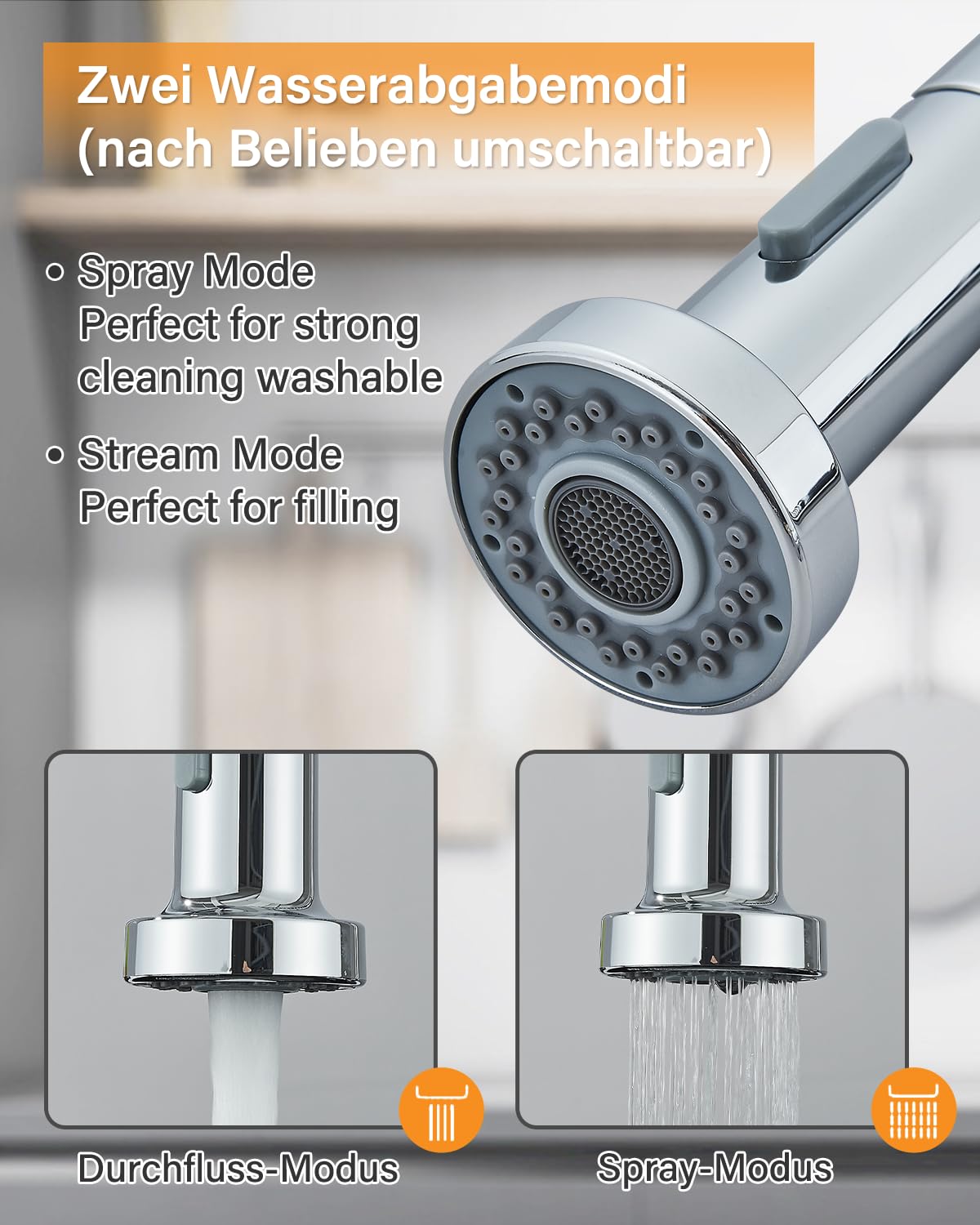Hbronze shower kitchen faucet with pull-out sprayer, 360° swivel kitchen faucet, single handle sink faucet, high pressure stainless steel kitchen mixer tap, galvanic.