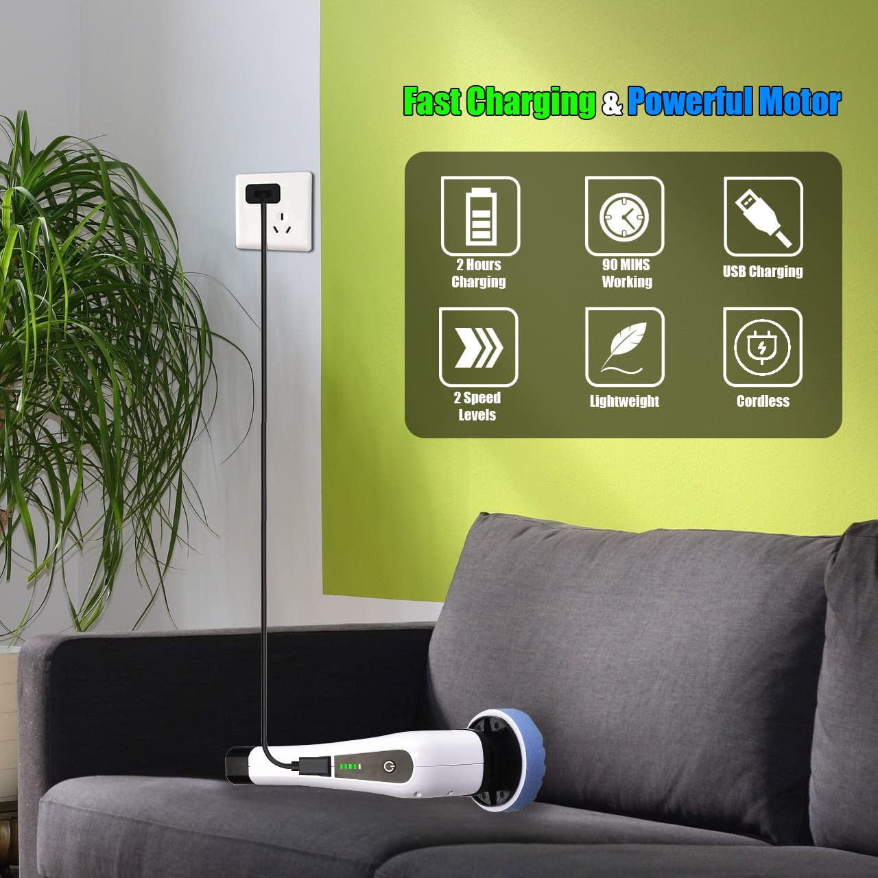 Electric cleaning brush, FARI shower cleaning brush with 8 interchangeable drill brush heads, cordless scrubber with adjustable handle, bathroom and shower cleaner.