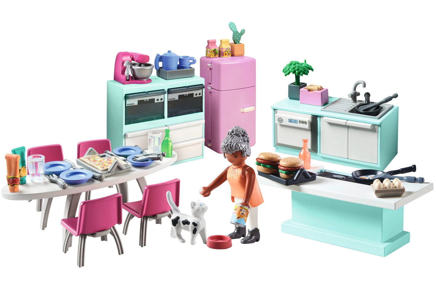 PLAYMOBIL MyLife 71608 Kitchen with Dining Area, fully equipped kitchen for detailed play, made from over 80% recycled and bio-based materials, creative toy for children ages 4 and up.